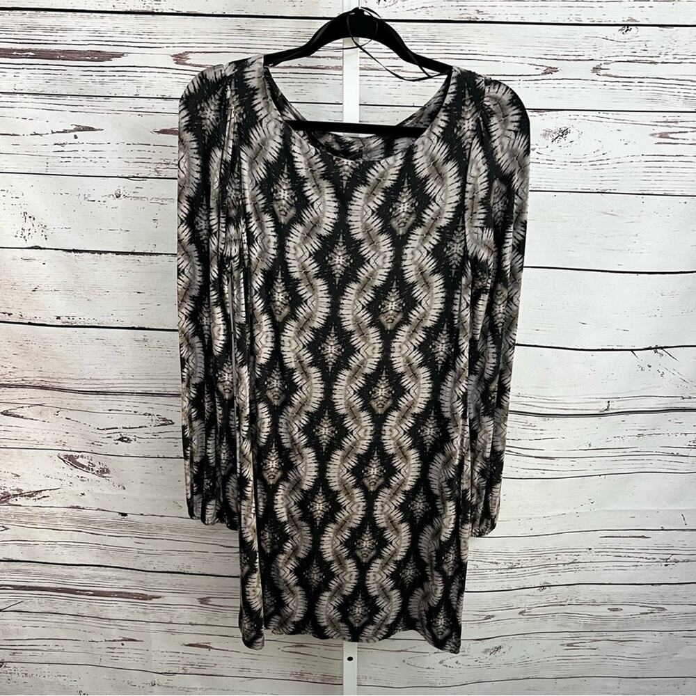 Tart Black and Tan Cream Print Long Sleeve Dress Small NWT